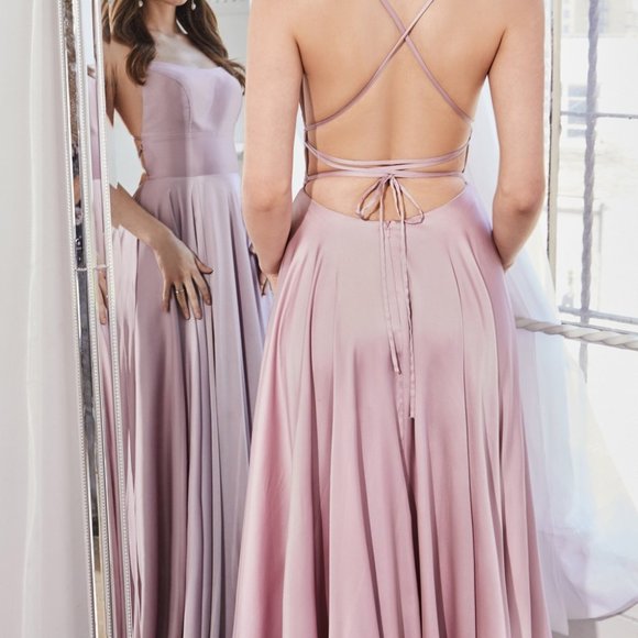 DUSTY ROSE COLOR PROM PARTY Spaghetti Straps A-line Long Evening Dress CDCJ527 - Picture 4 of 6